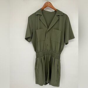 Vuori Olive Utility Short-Sleeve Jumpsuit